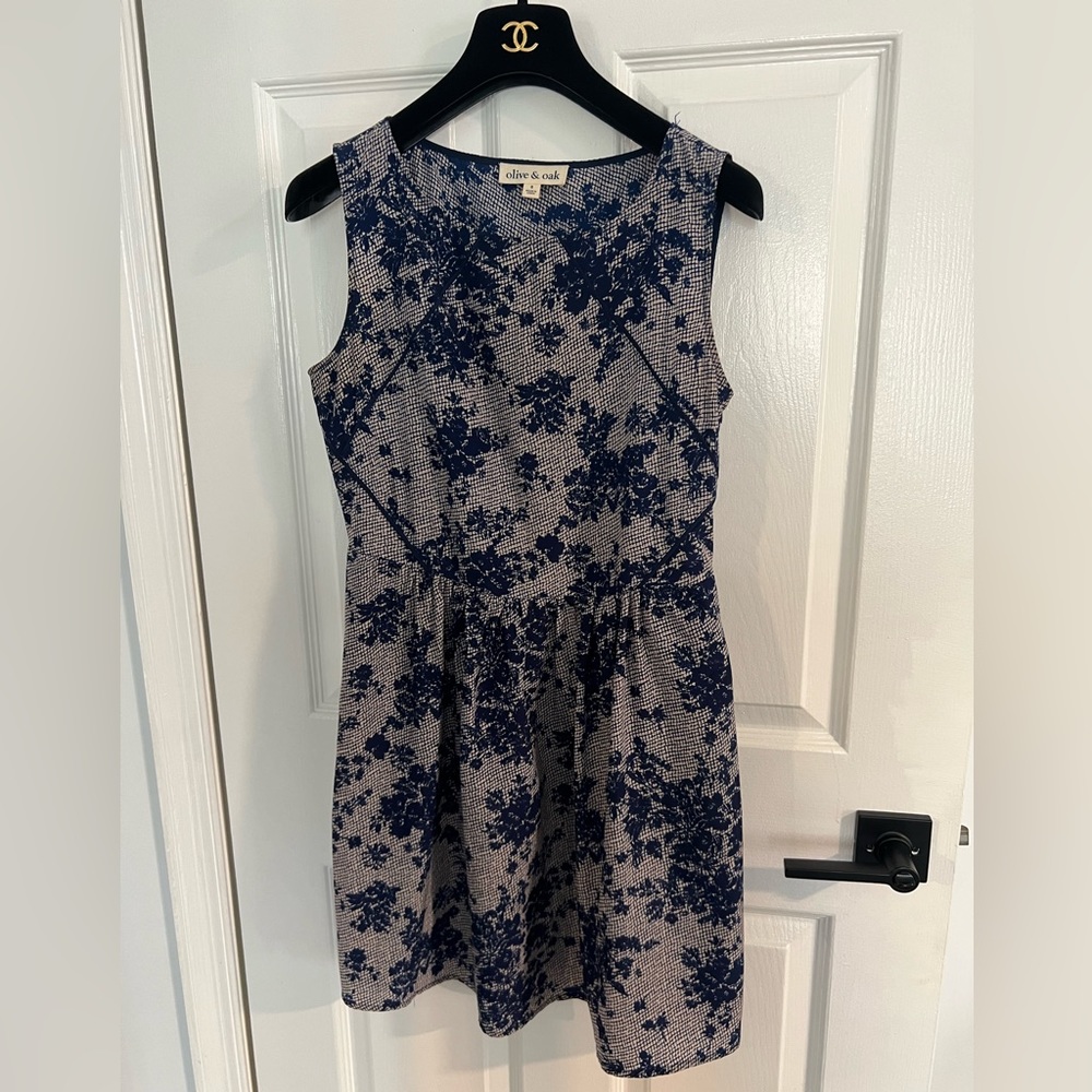 Olive + Oak Womens Dress Blue White Size S pockets side zipper